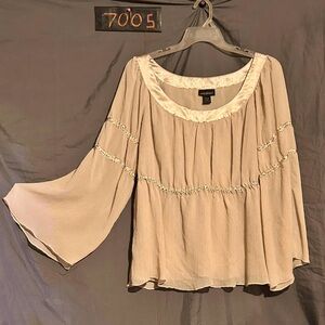 Lane Bryant Beige Peasant Blouse with Bell Sleeves